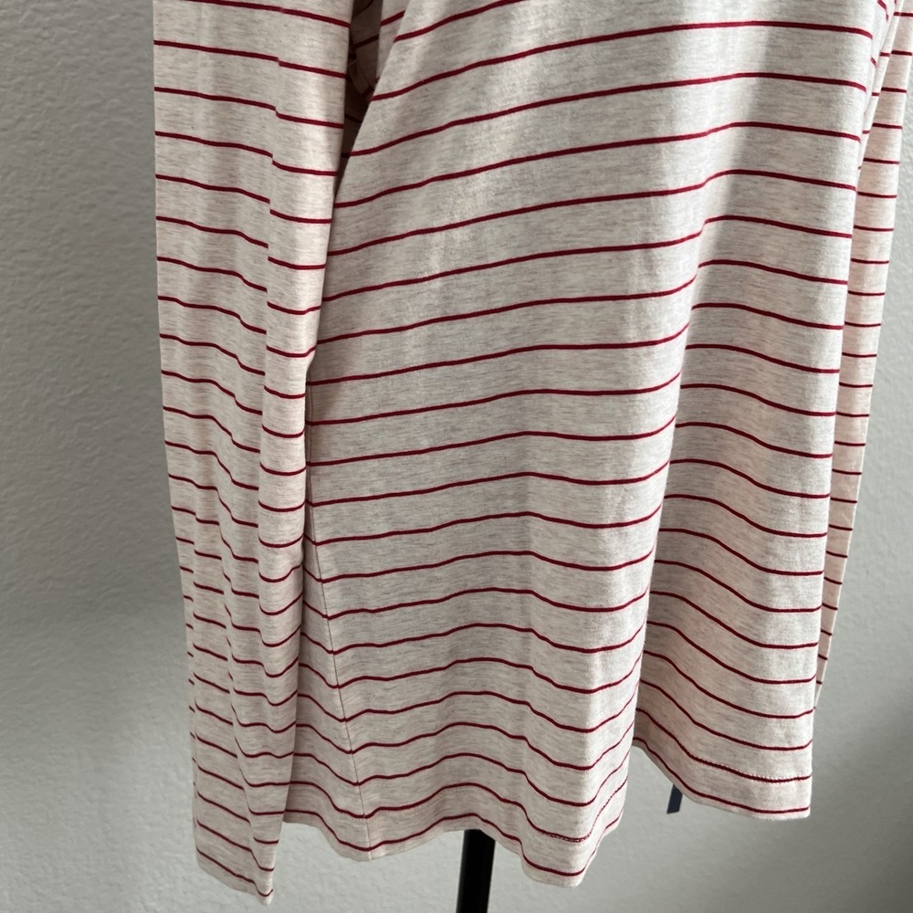 Lands' End Women's Large Long Sleeve Turtleneck Striped Stretch Oatmeal Red NWT - Picture 4 of 8